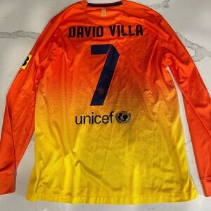 Long Sleeve 2012 Barcelona #7 David Villa Kit